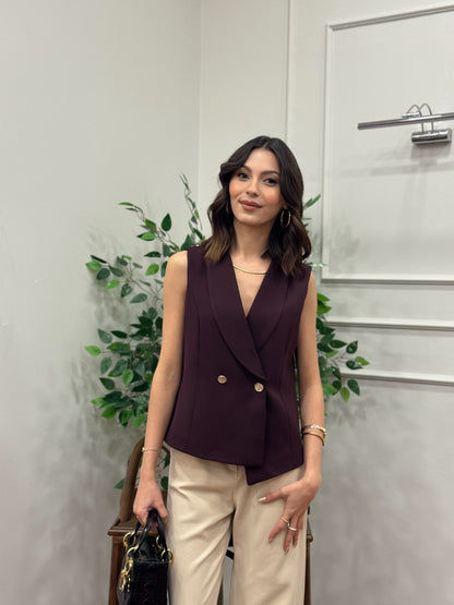 Layla Premium Asimetrik Kesim Mürdüm Yelek