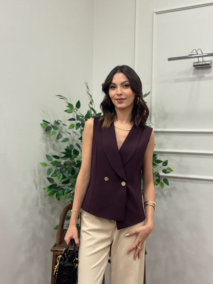 Layla Premium Asimetrik Kesim Mürdüm Yelek