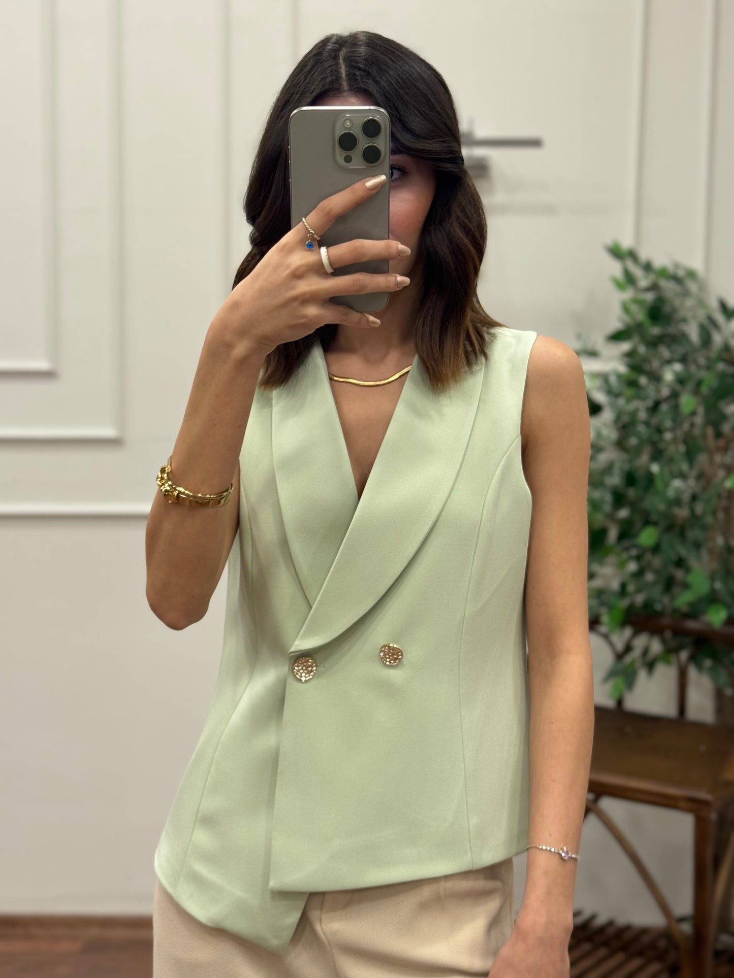 Layla Premium Asimetrik Kesim Su Yeşili Yelek