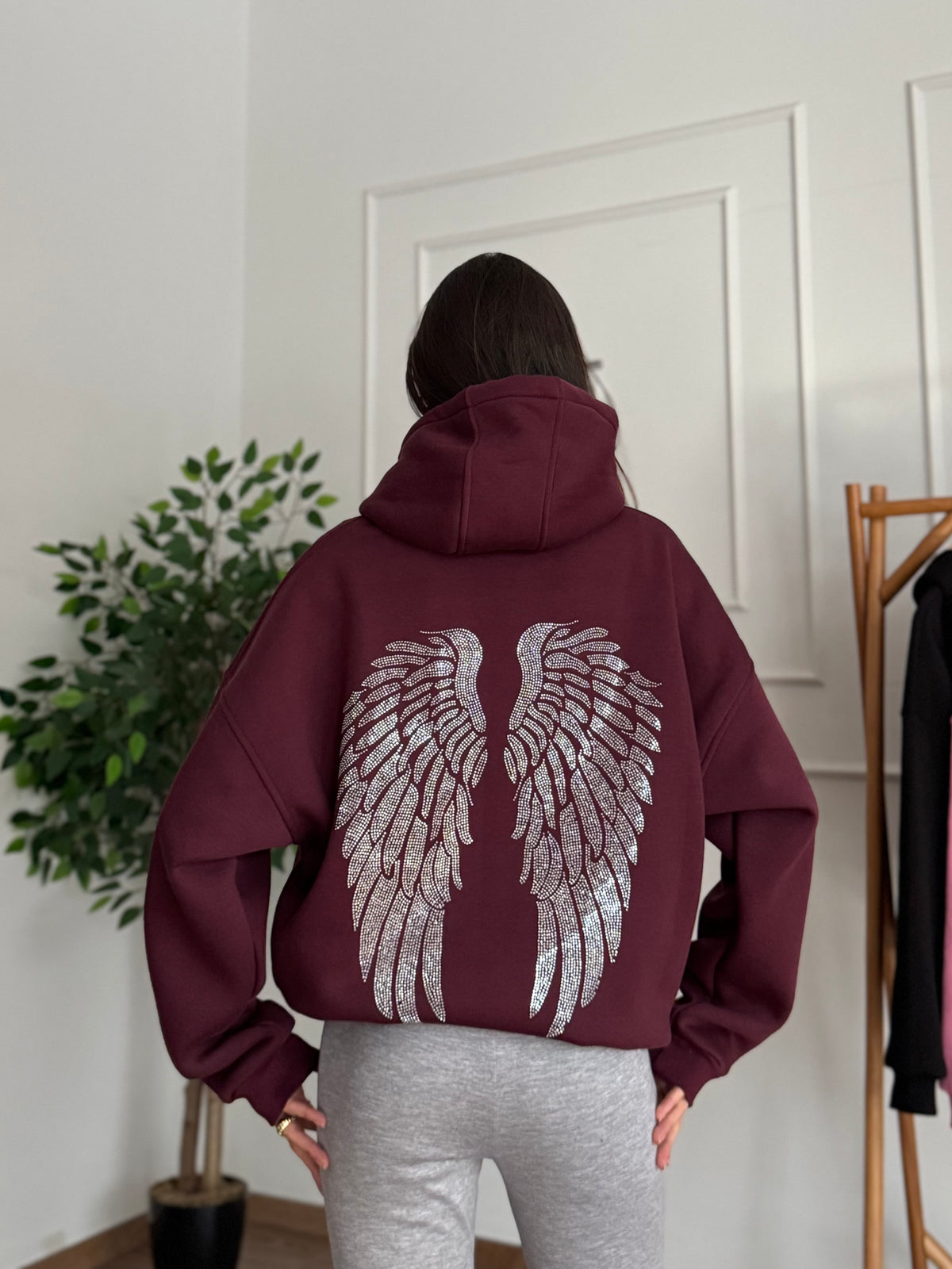 Taş Baskı Angel Wings Bordo Sweatshirt