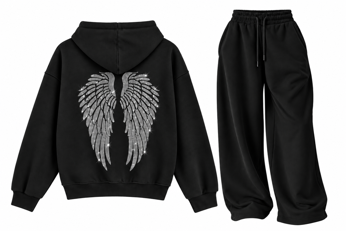 Angel Wings Sweat Eşofman Siyah Takım