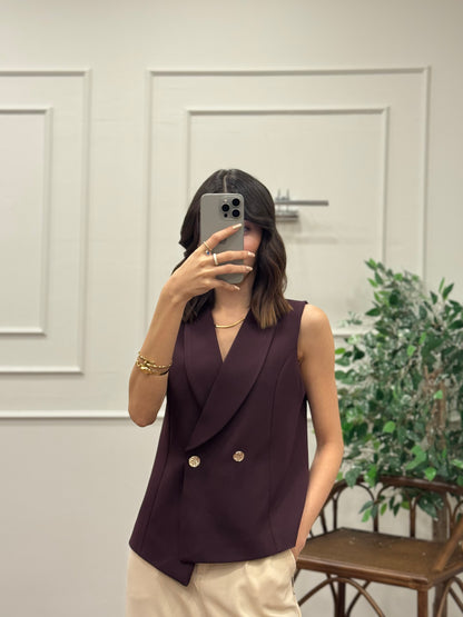 Layla Premium Asimetrik Kesim Mürdüm Yelek