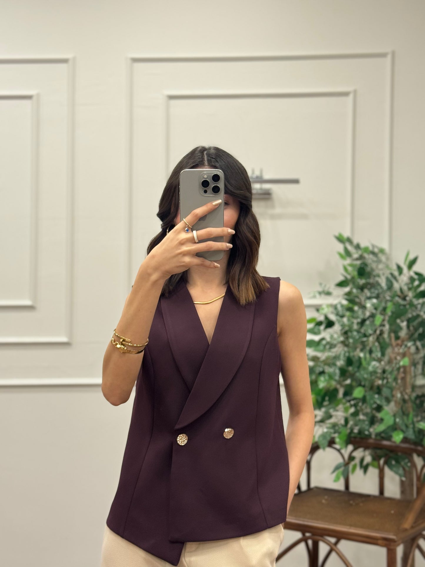 Layla Premium Asimetrik Kesim Mürdüm Yelek