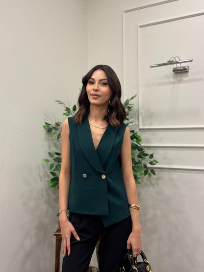 Layla Premium Asimetrik Kesim Yeşil Yelek