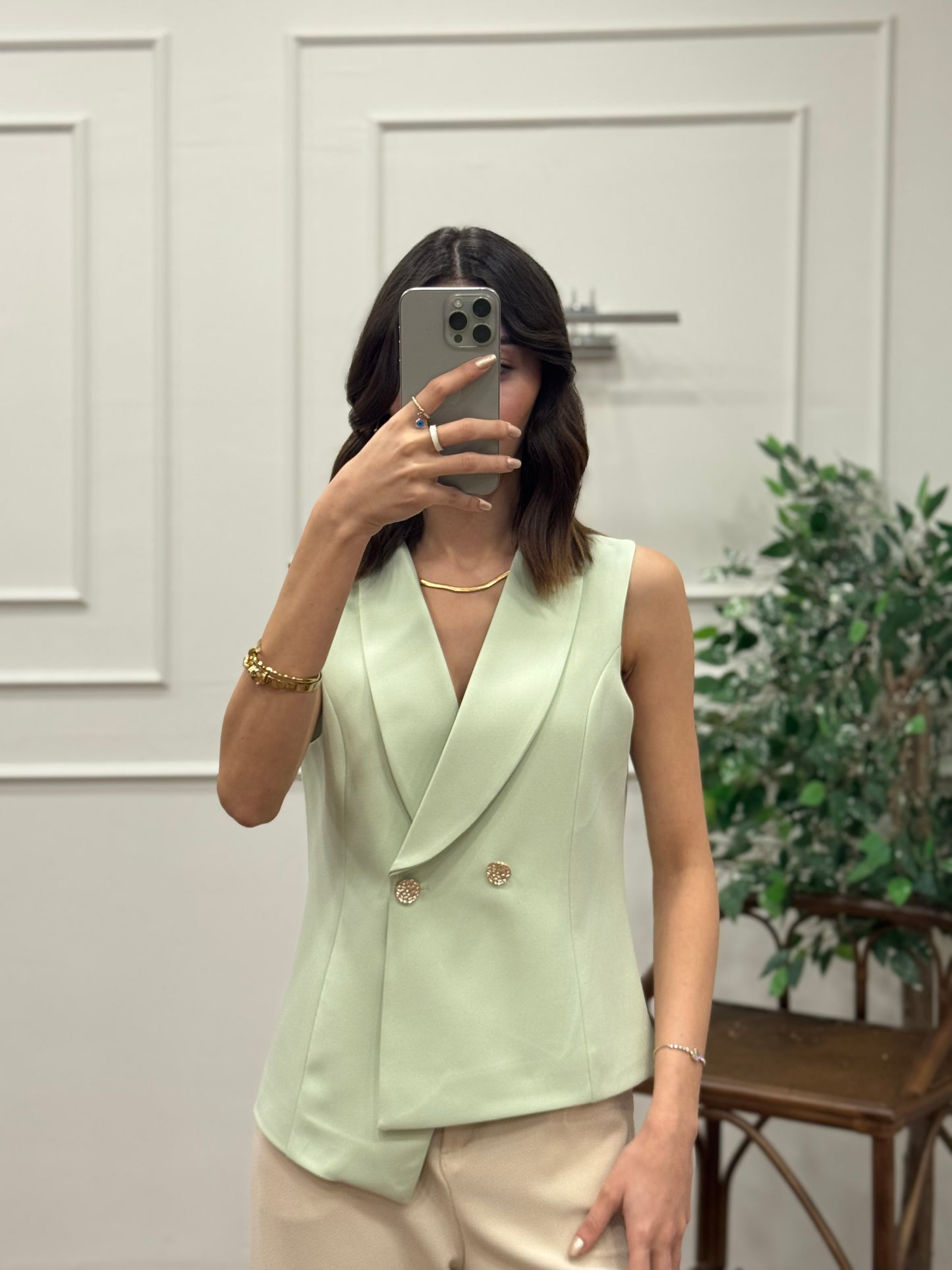 Layla Premium Asimetrik Kesim Su Yeşili Yelek