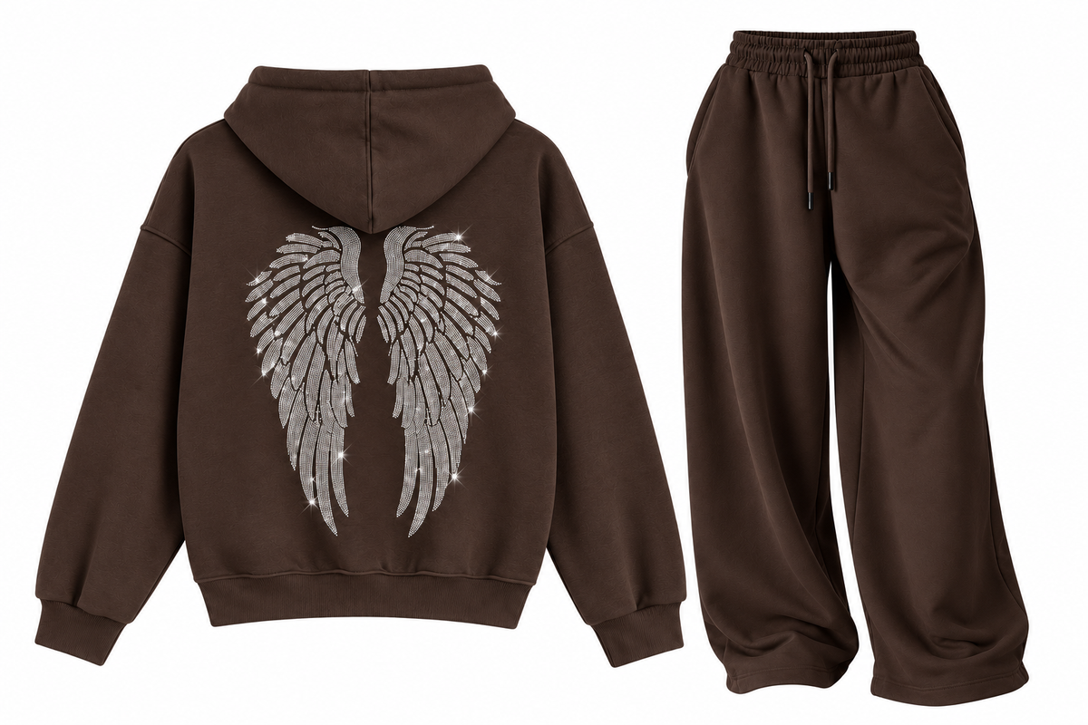 Angel Wings Sweat Eşofman Kahverengi Takım