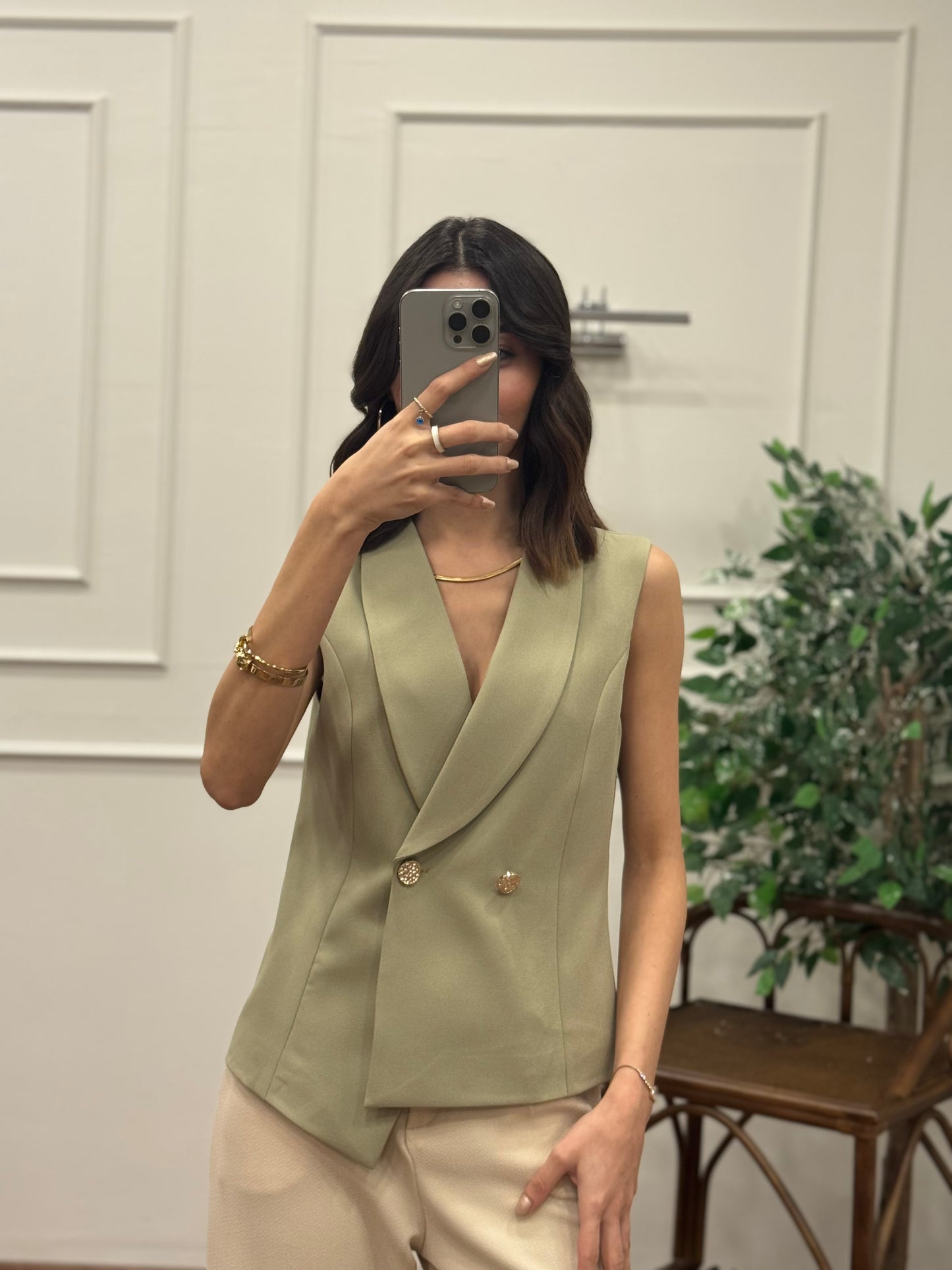 Layla Premium Asimetrik Kesim Haki Yelek