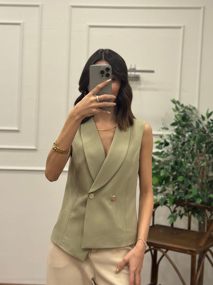 Layla Premium Asimetrik Kesim Haki Yelek
