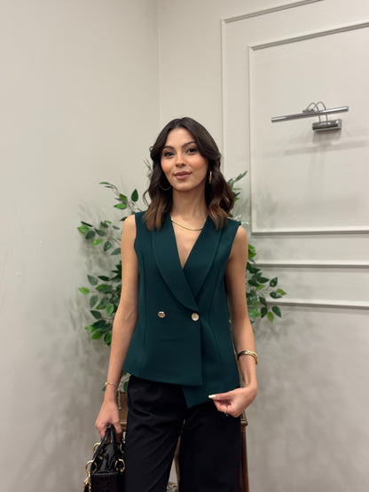 Layla Premium Asimetrik Kesim Yeşil Yelek