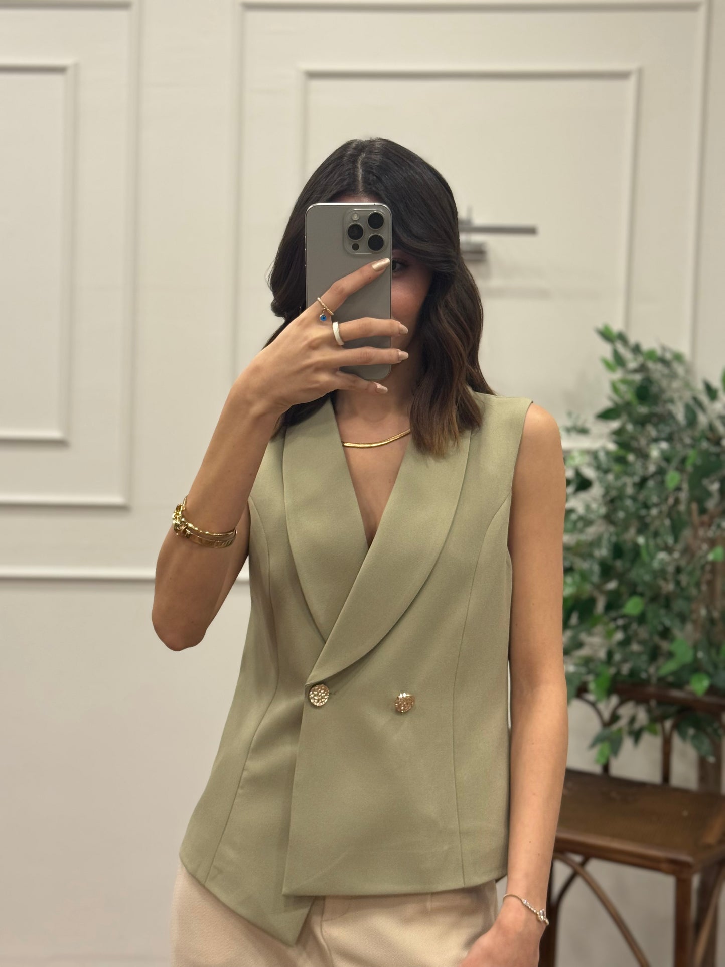 Layla Premium Asimetrik Kesim Haki Yelek