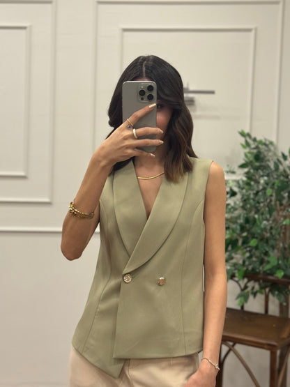 Layla Premium Asimetrik Kesim Haki Yelek