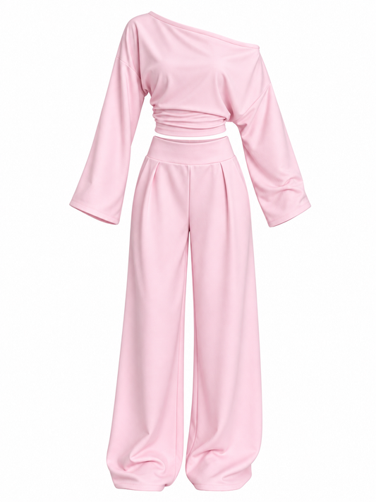 Siena Kayık Yaka Bluz Pantolon Pembe Takım
