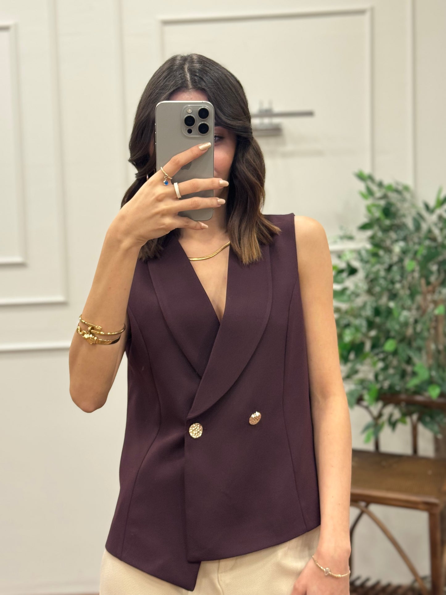 Layla Premium Asimetrik Kesim Mürdüm Yelek