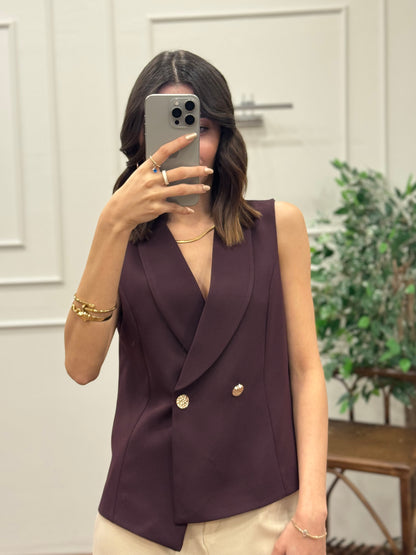 Layla Premium Asimetrik Kesim Mürdüm Yelek