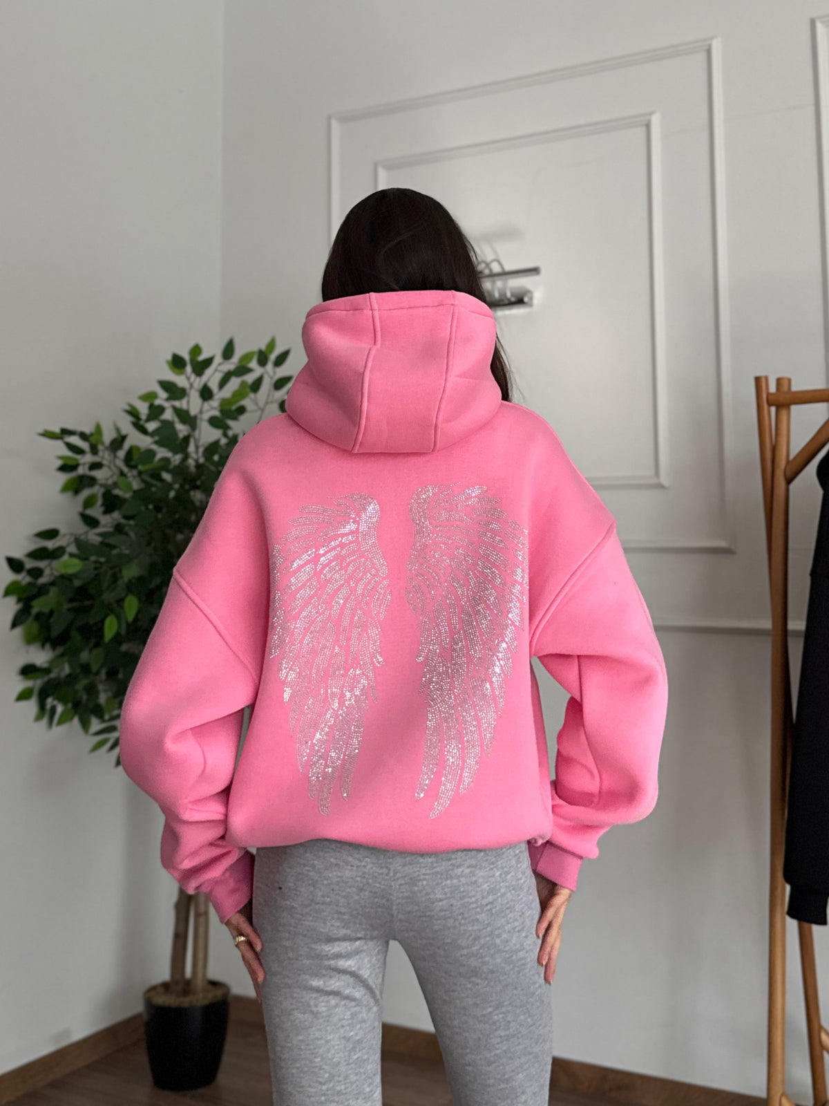 Taş Baskı Angel Wings Pembe Sweatshirt