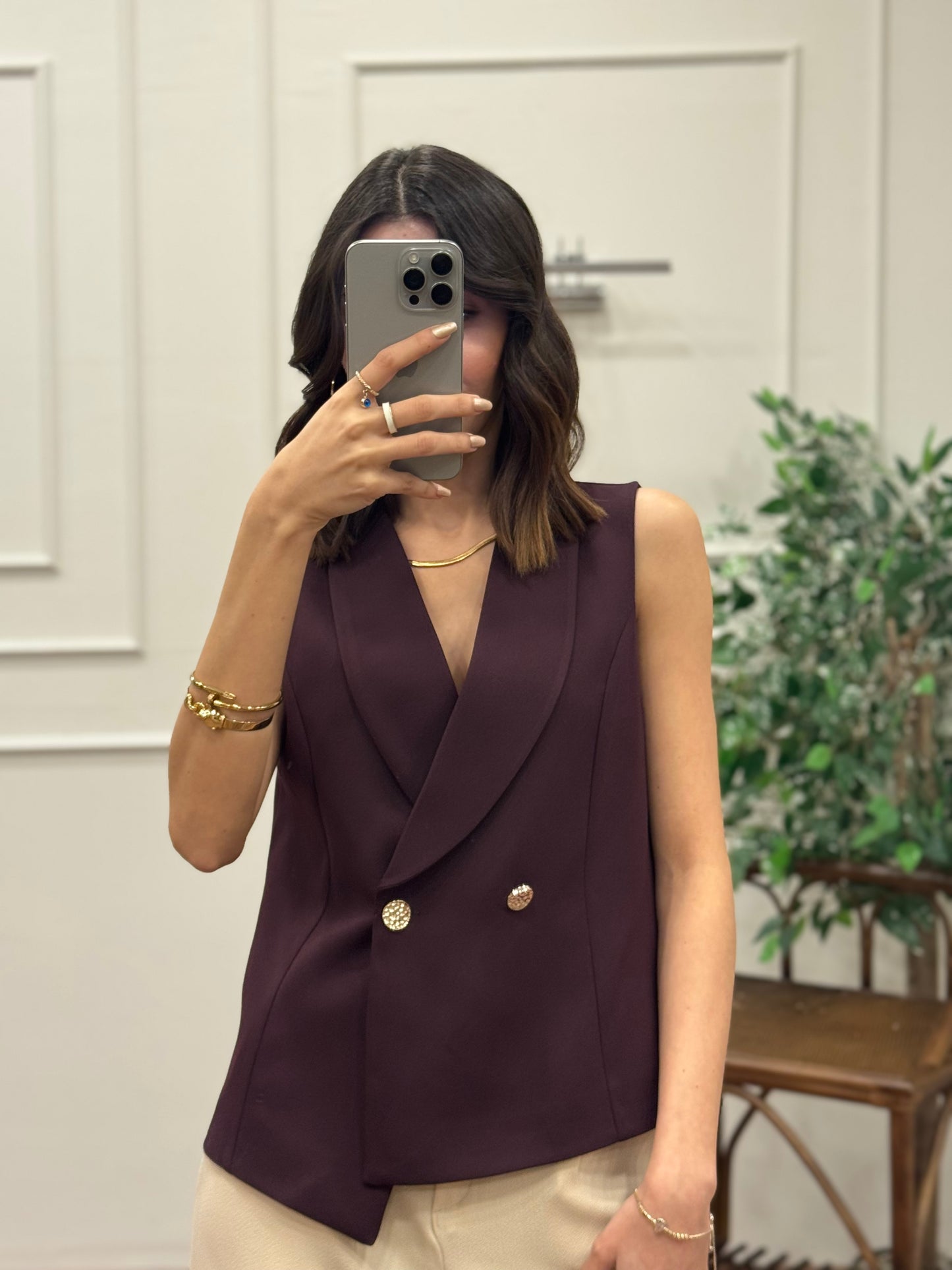 Layla Premium Asimetrik Kesim Mürdüm Yelek