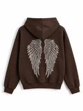 Taş Baskı Angel Wings Kahverengi Sweatshirt
