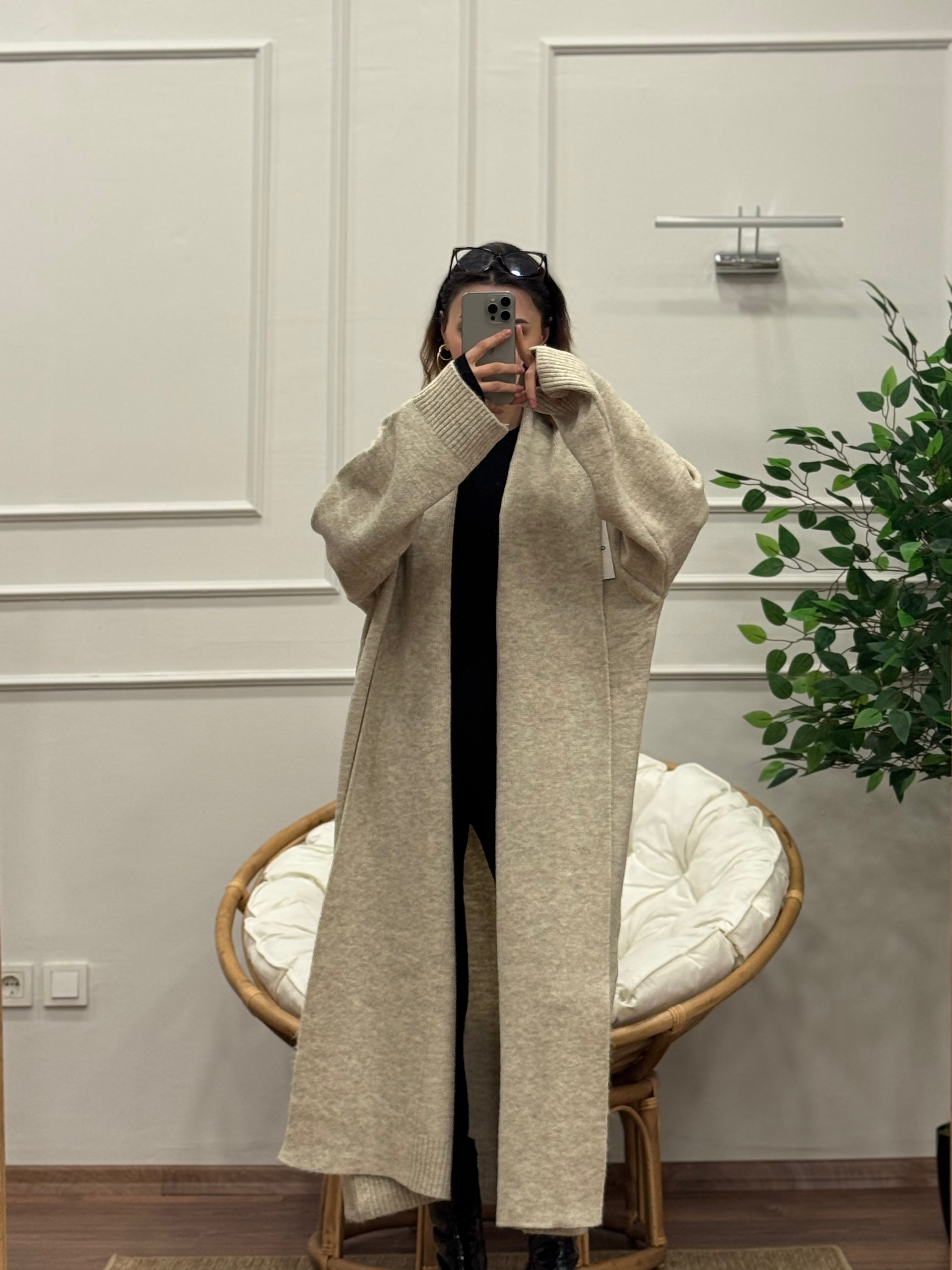 Şal Yaka Oversize Taş Uzun Hırka