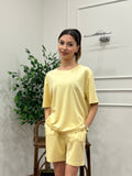 Modal Kumaş Oversize Bluz Şortlu Takım Sarı