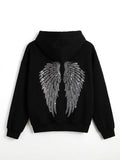 Taş Baskı Angel Wings Siyah Sweatshirt
