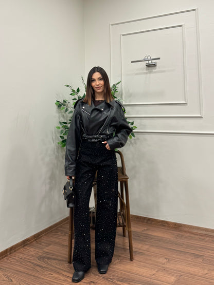 Premium Ön Arka Taşlı Siyah Jean