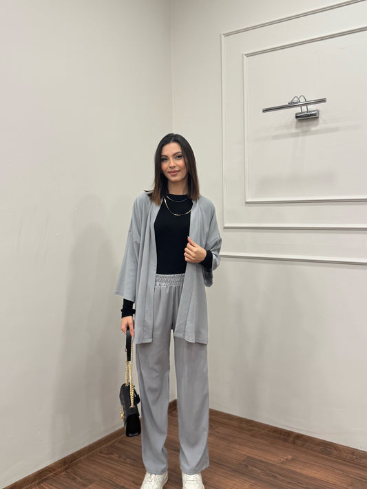 Bürümcük Kumaş Gri Kimono Takım