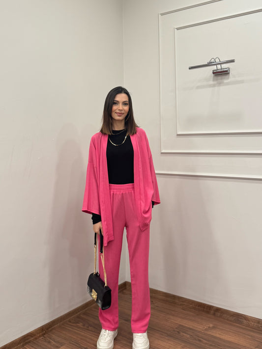 Bürümcük Kumaş Pembe Kimono Takım