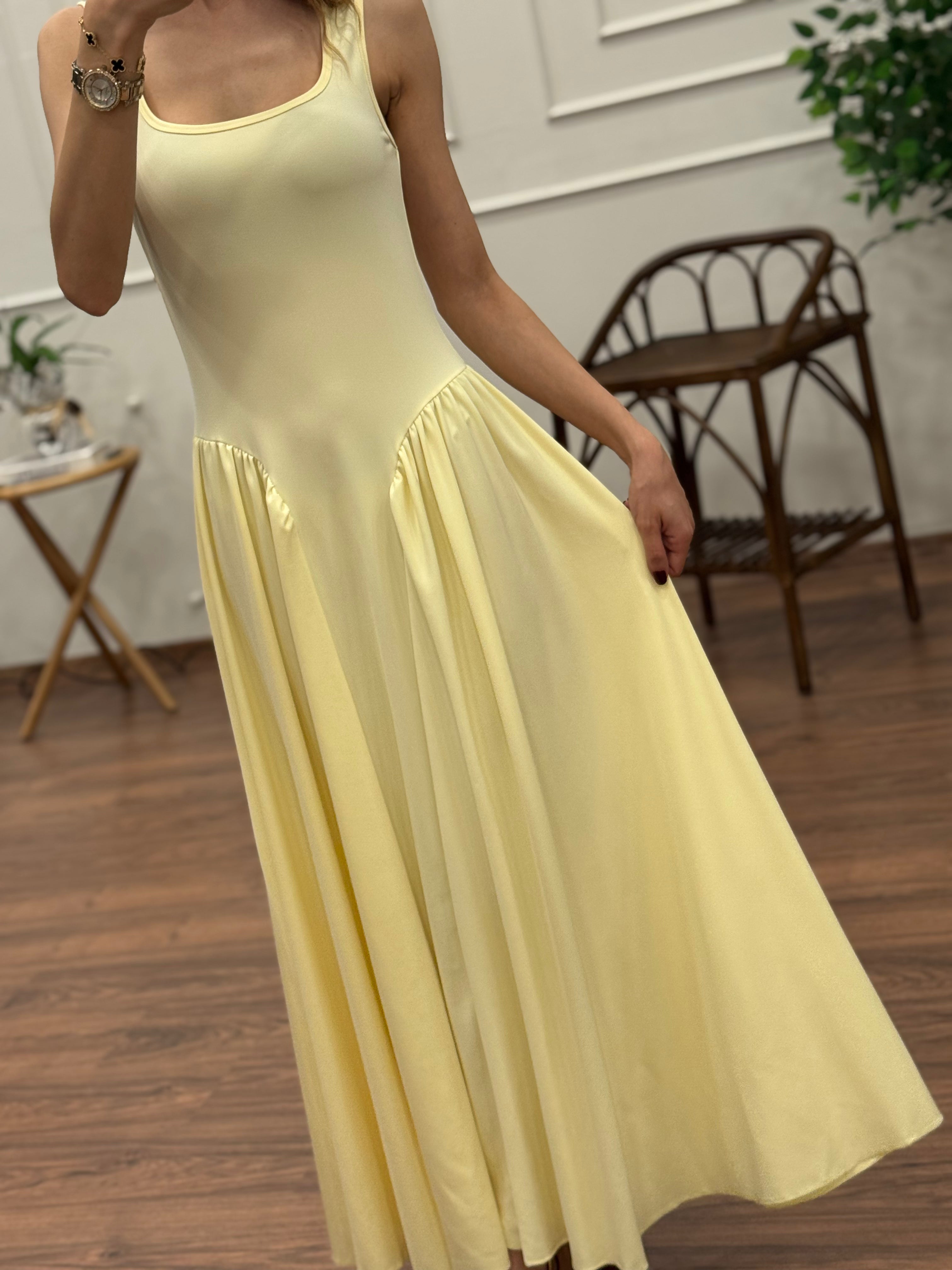 Amore Bele Oturan Sarı Balon Elbise