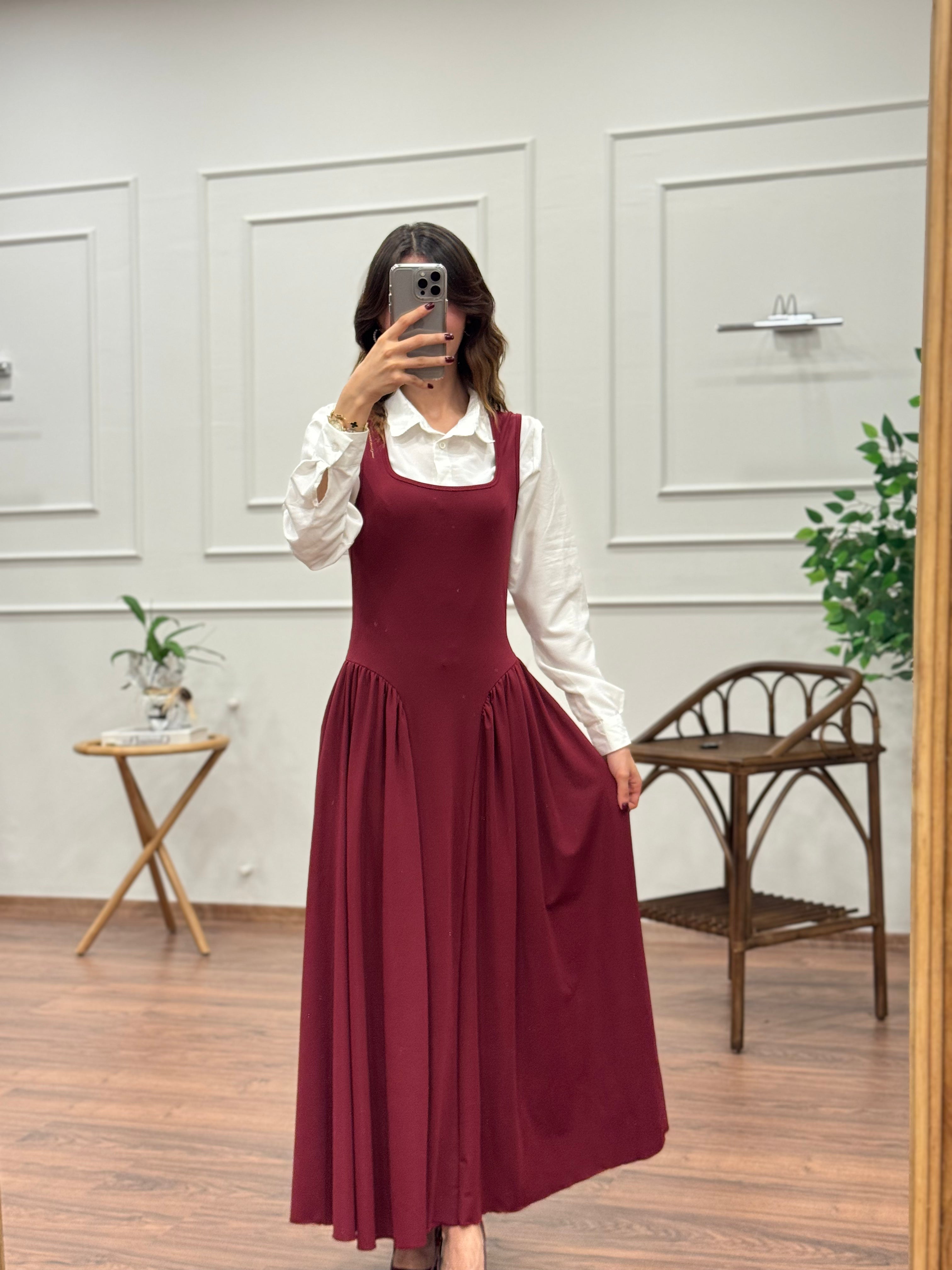 Amore Bele Oturan Bordo Balon Elbise