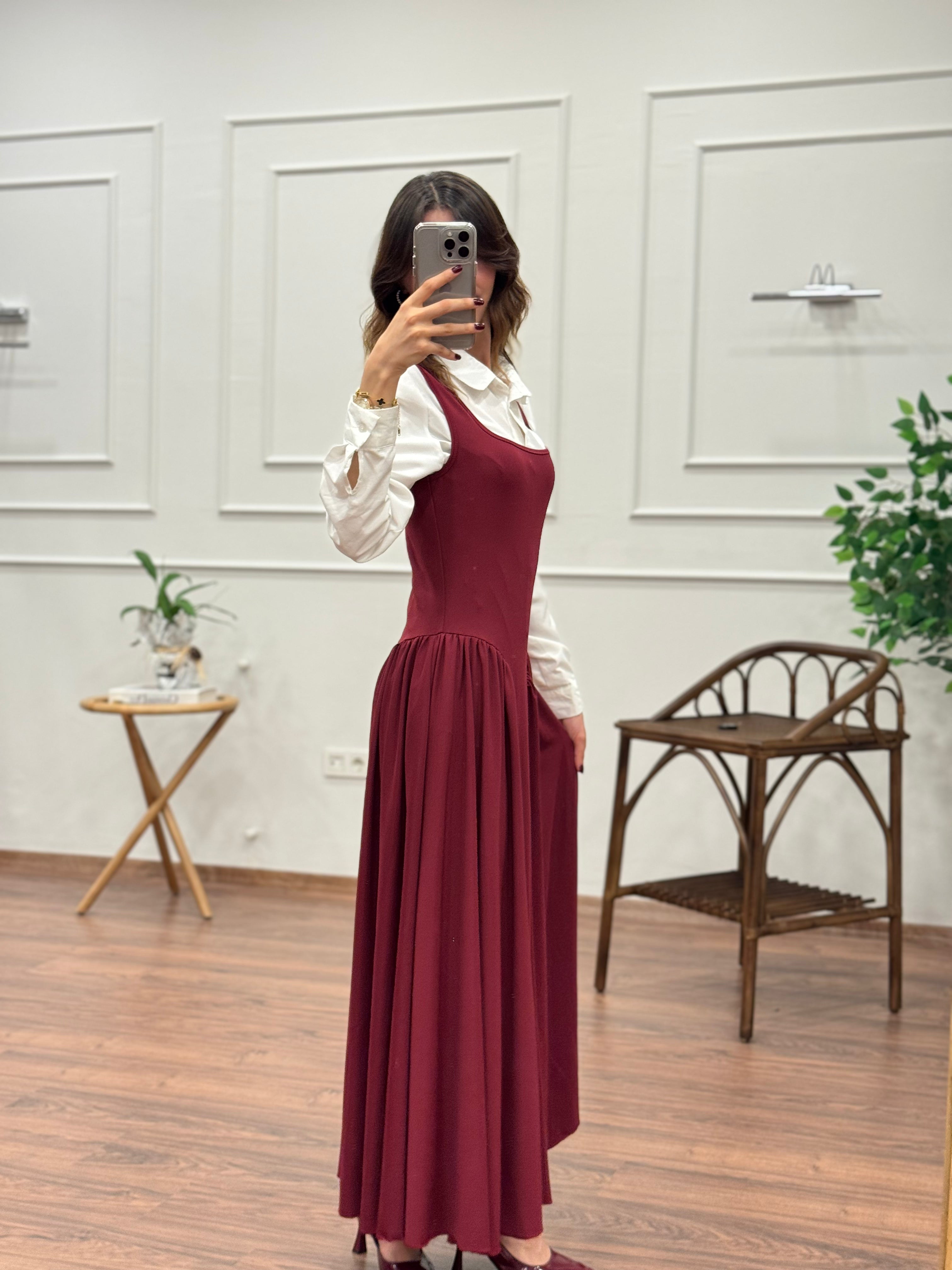 Amore Bele Oturan Bordo Balon Elbise