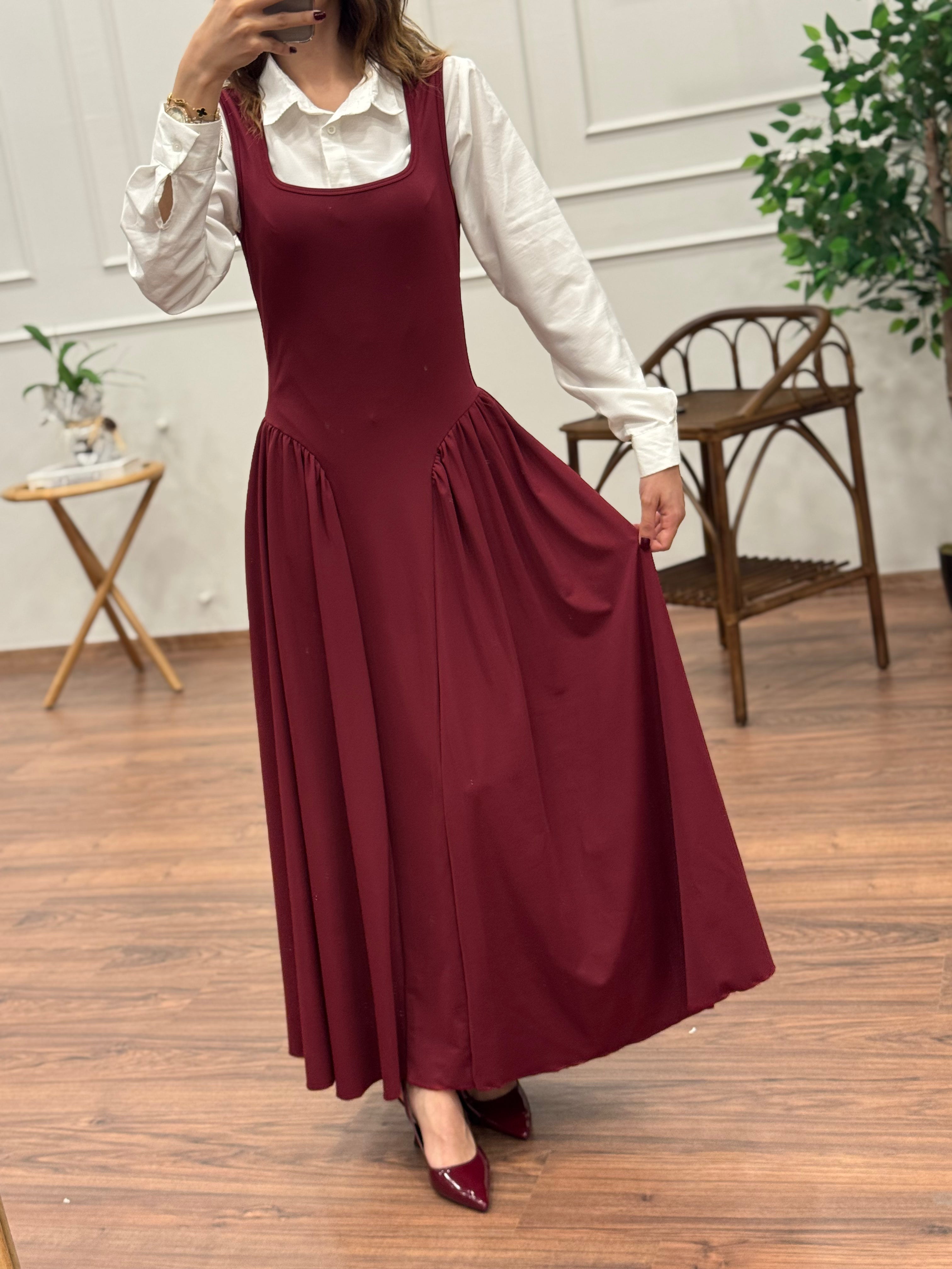 Amore Bele Oturan Bordo Balon Elbise