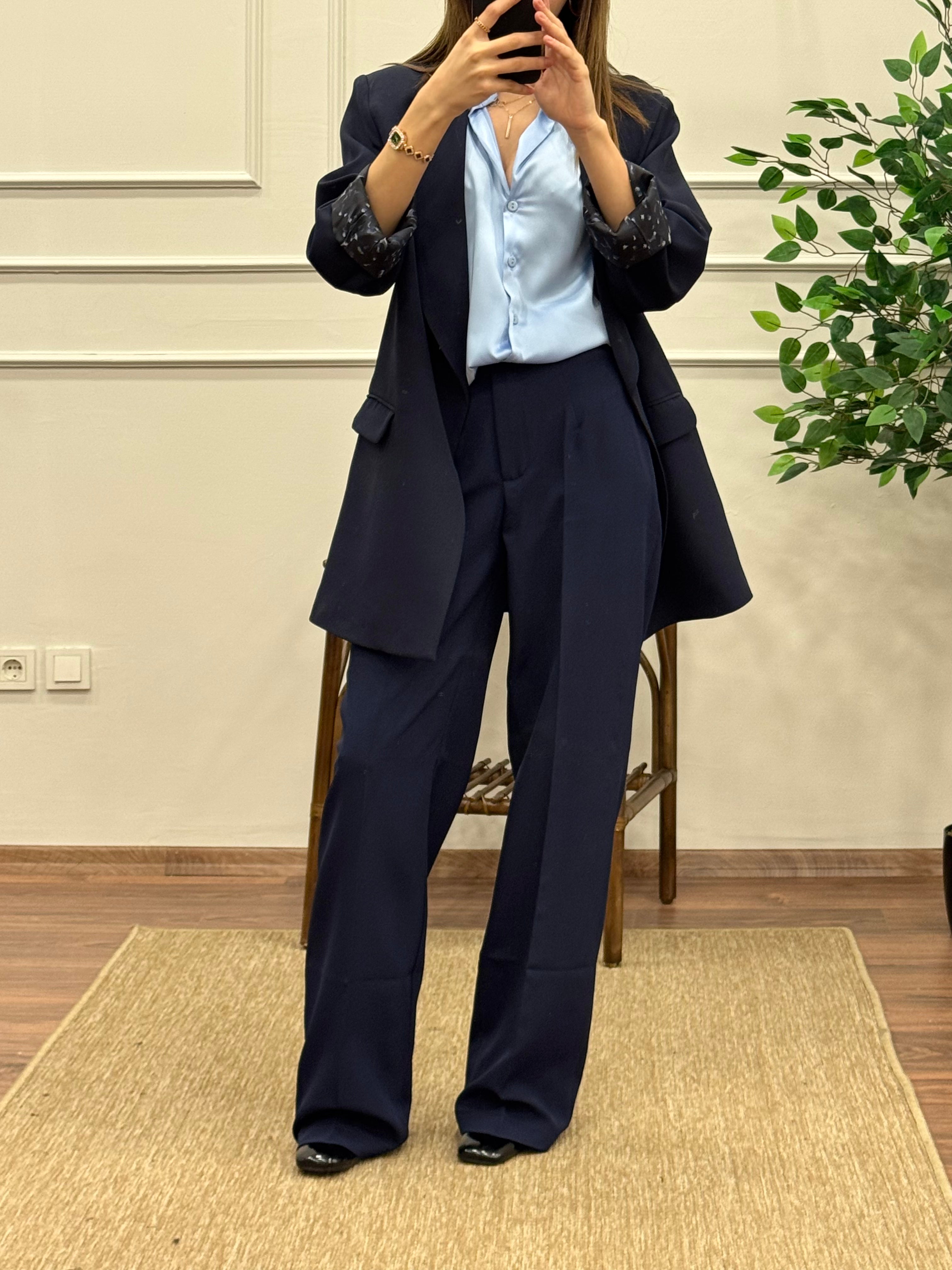 Lacivert Premium Palazzo Pantolon