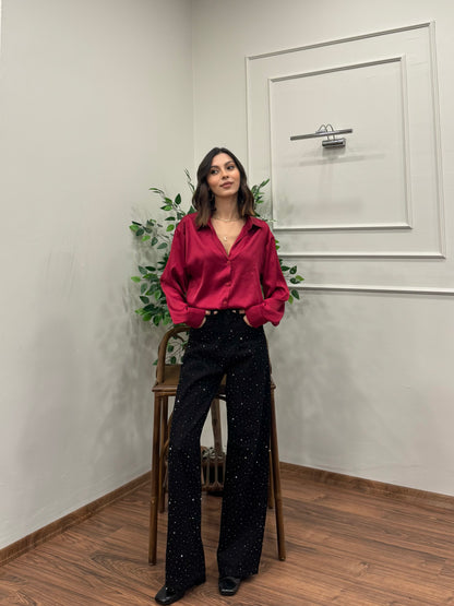 Premium Ön Arka Taşlı Siyah Jean