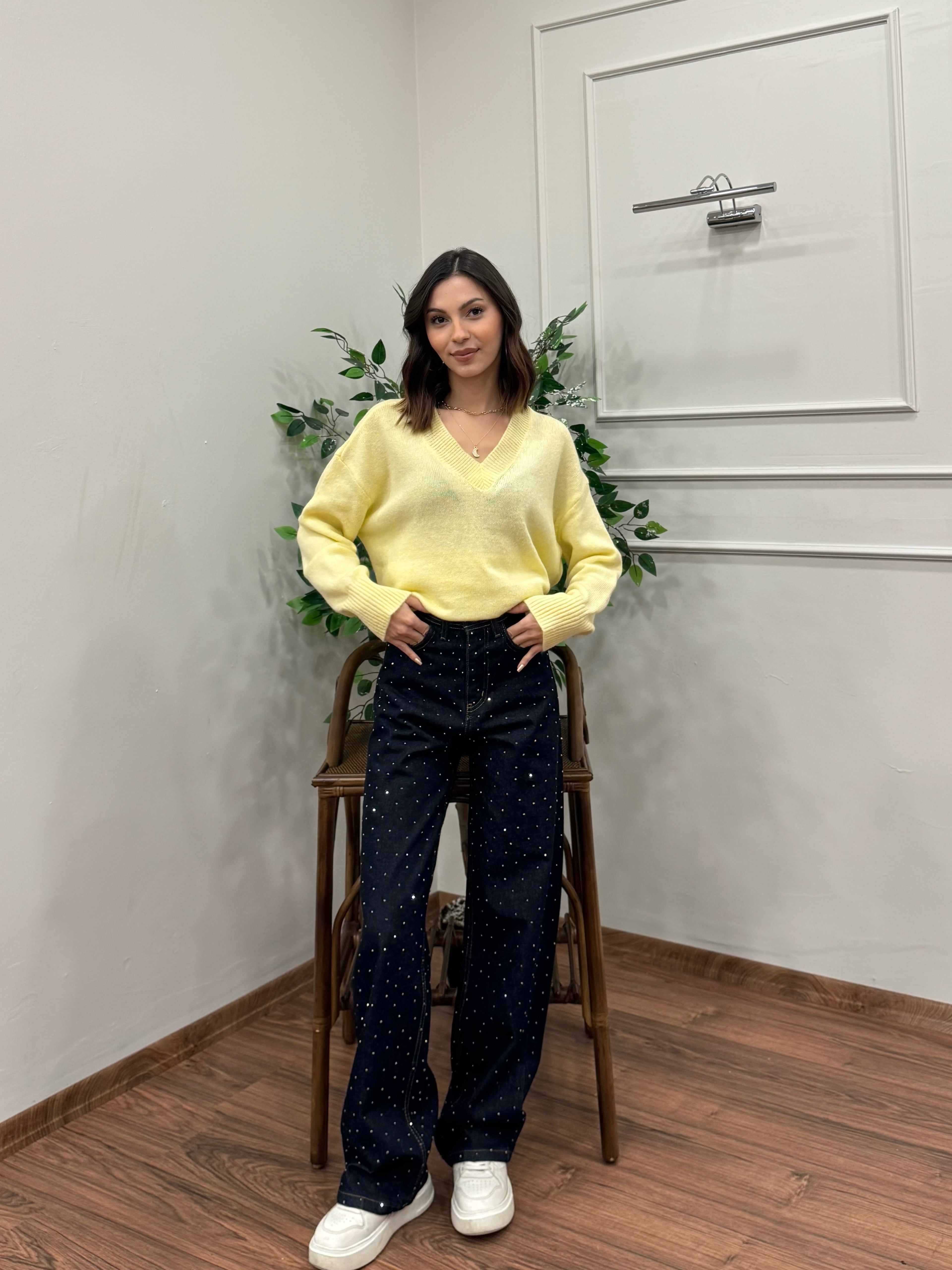 Premium Ön Arka Taşlı Lacivert Jean
