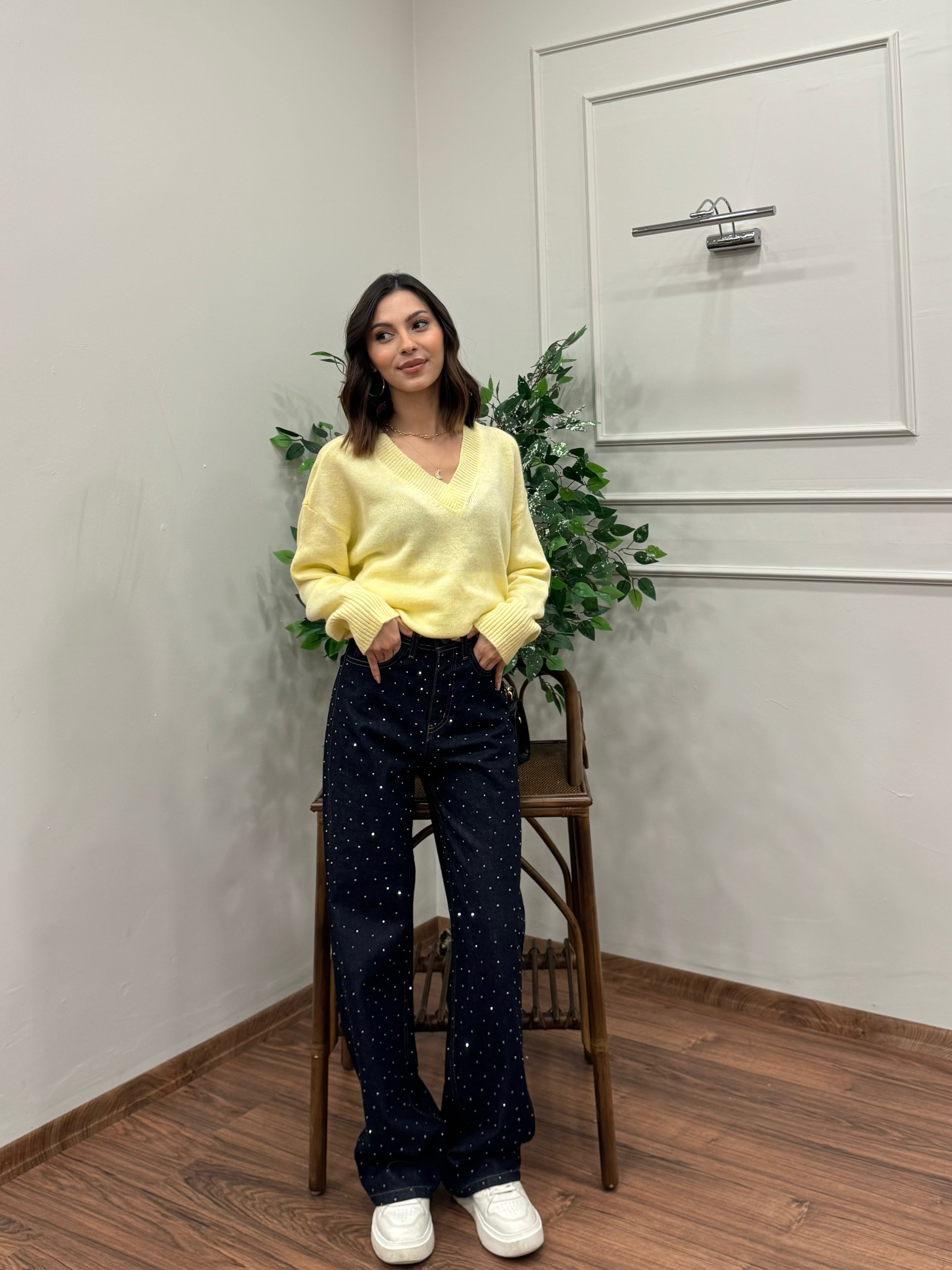 Premium Ön Arka Taşlı Lacivert Jean