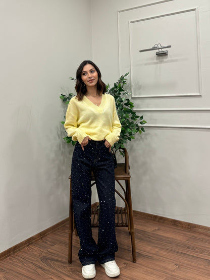 Premium Ön Arka Taşlı Lacivert Jean