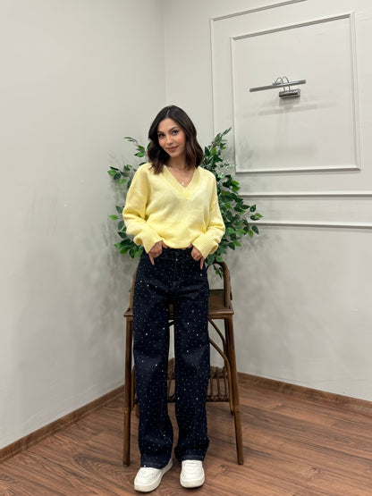 Premium Ön Arka Taşlı Lacivert Jean