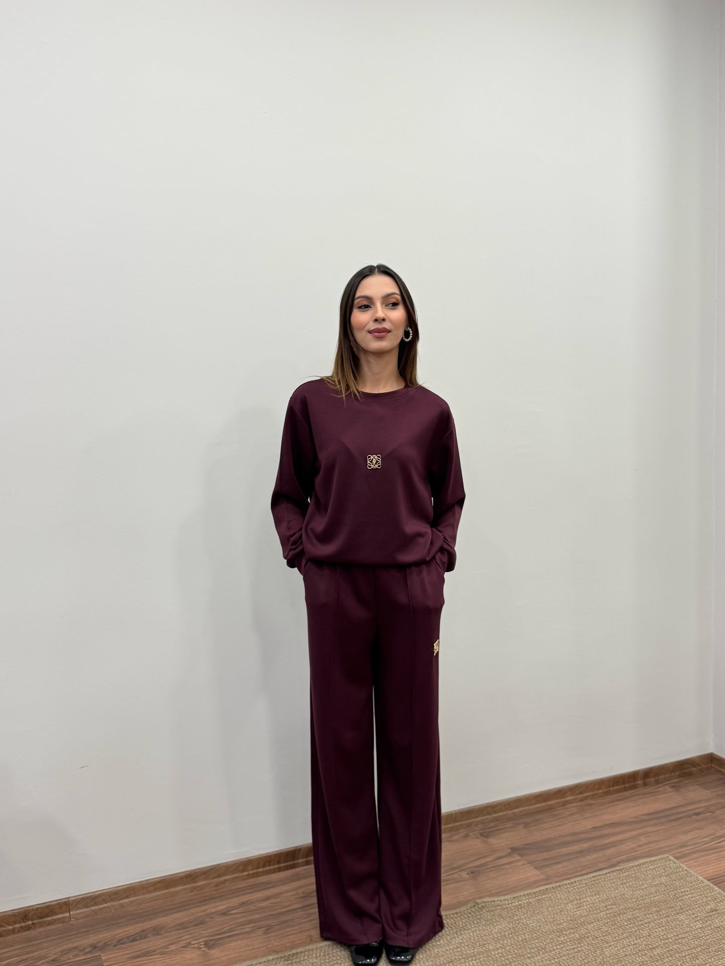 Allura Bluz Pantolon Bordo Takım