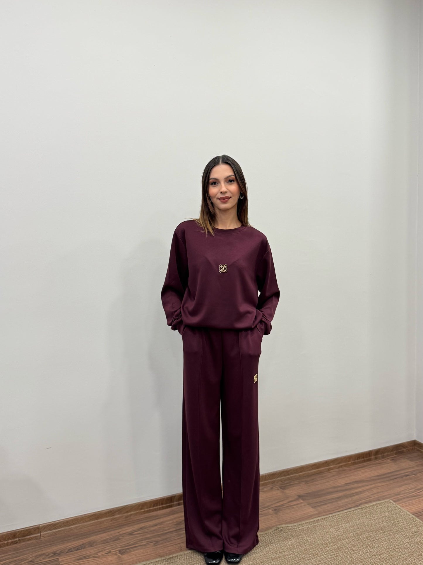 Allura Bluz Pantolon Bordo Takım