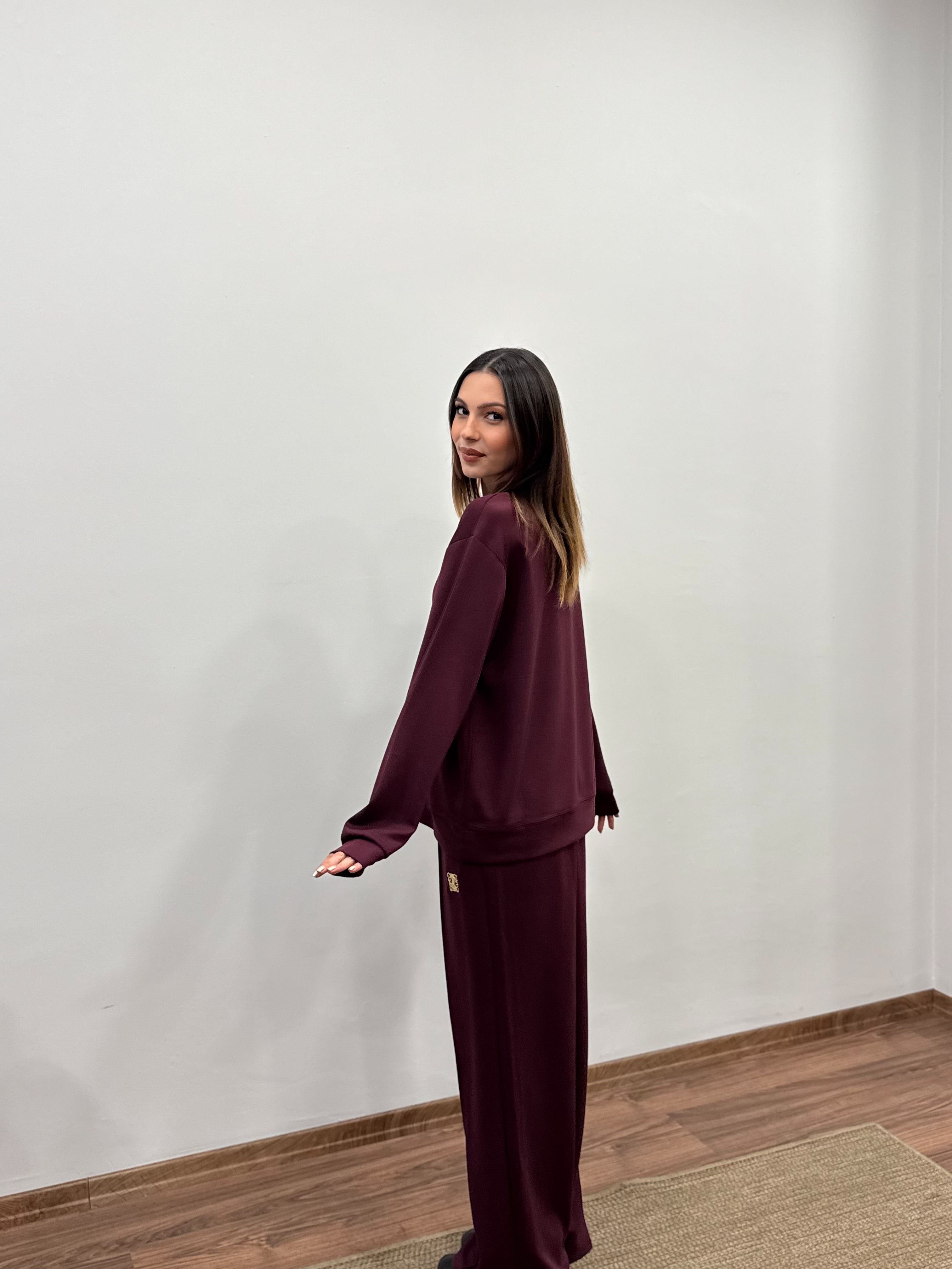 Allura Bluz Pantolon Bordo Takım