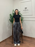Leopar Desen Saten Gri Pantolon