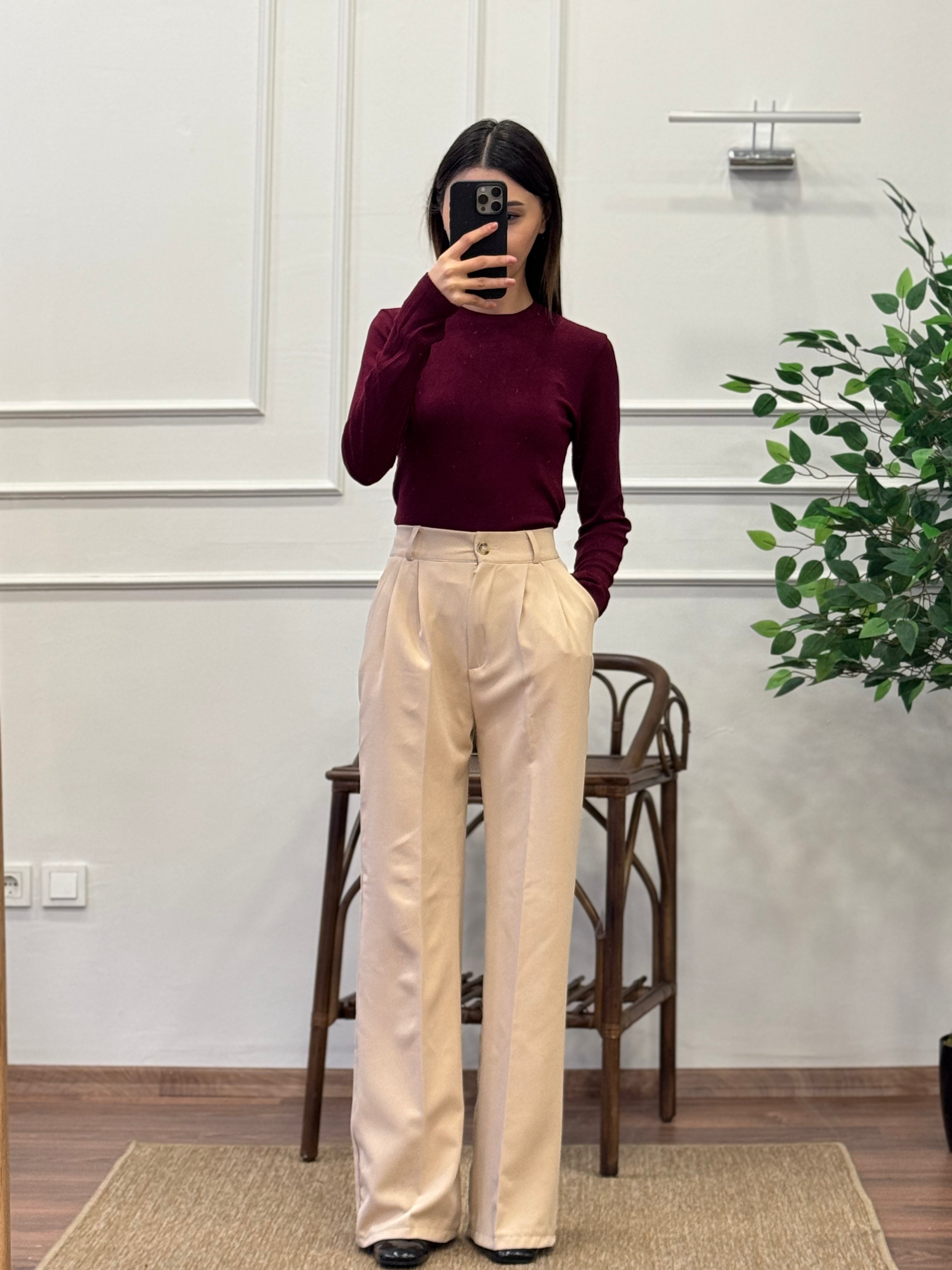 Krem Premium Palazzo Pantolon