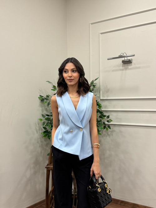 Layla Premium Asimetrik Kesim Bebe Mavi Yelek