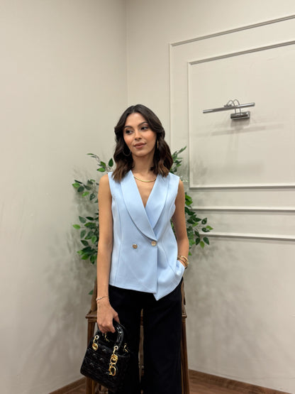 Layla Premium Asimetrik Kesim Bebe Mavi Yelek