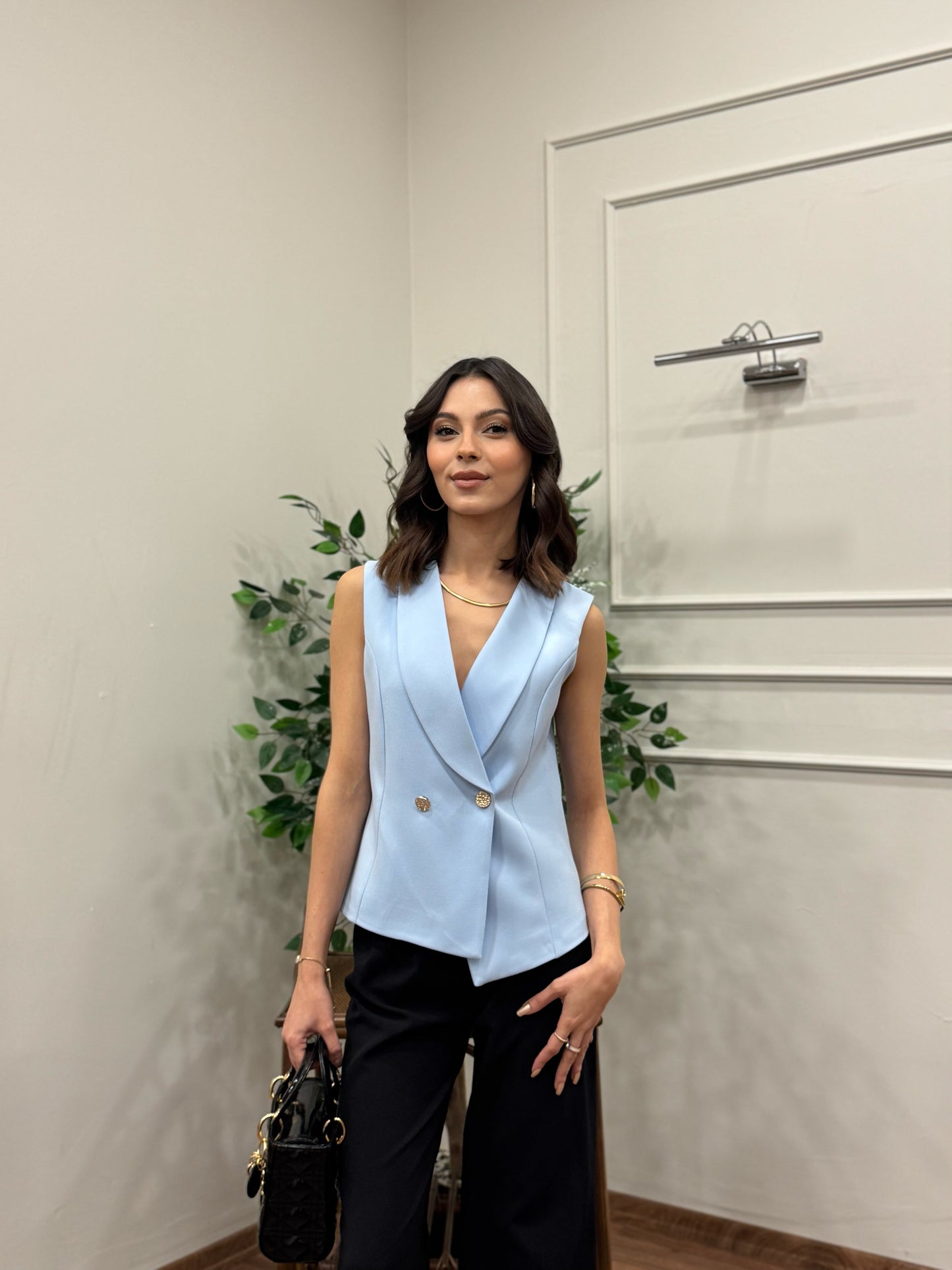 Layla Premium Asimetrik Kesim Bebe Mavi Yelek