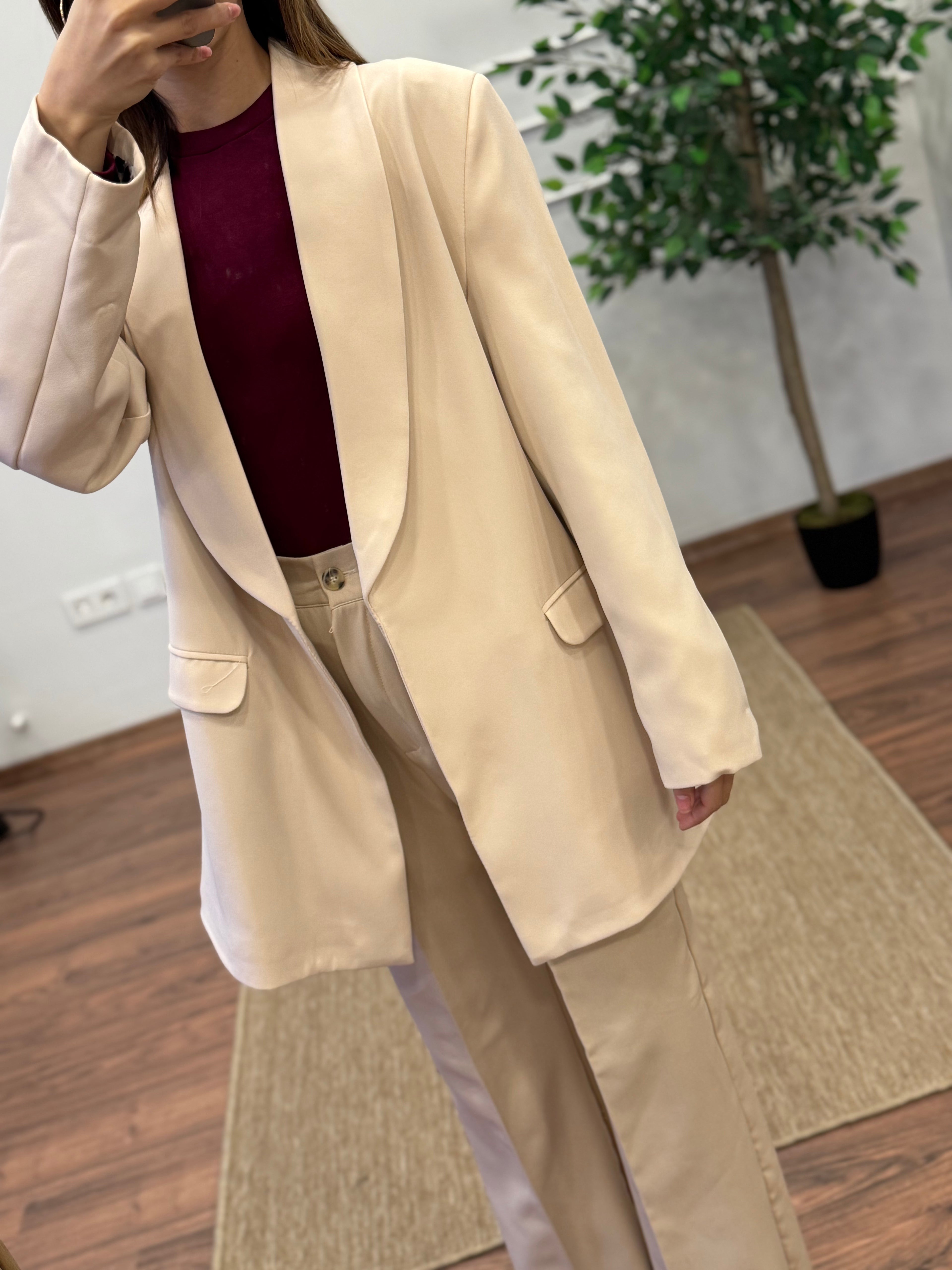 Krem Premium Astarlı Blazer Ceket