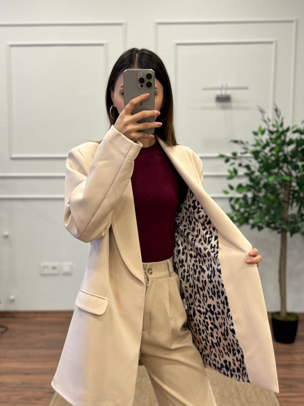 Krem Premium Astarlı Blazer Ceket