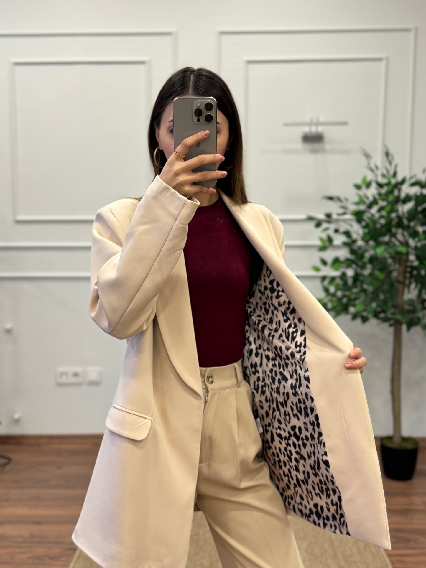 Krem Premium Astarlı Blazer Ceket