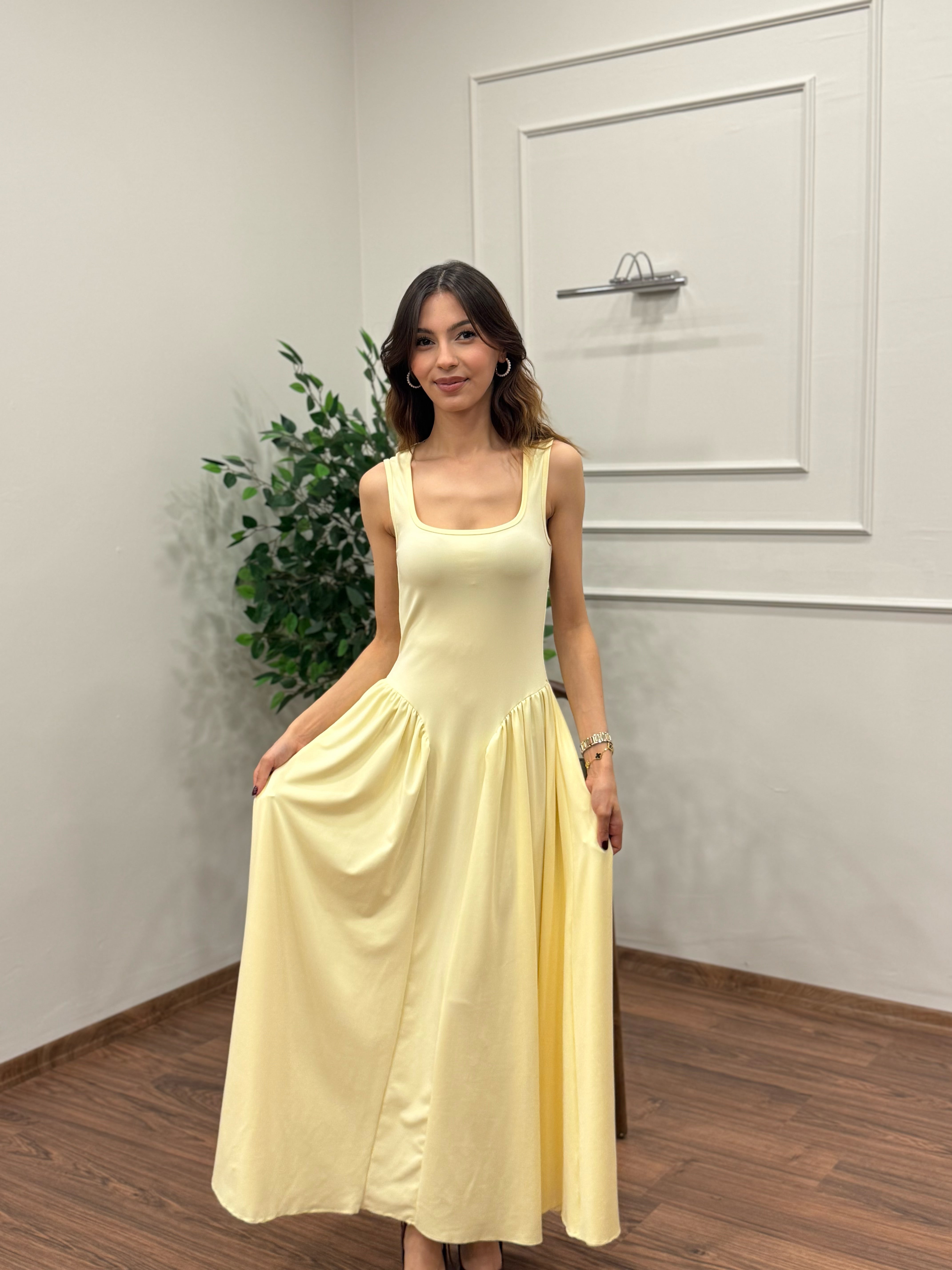 Amore Bele Oturan Sarı Balon Elbise