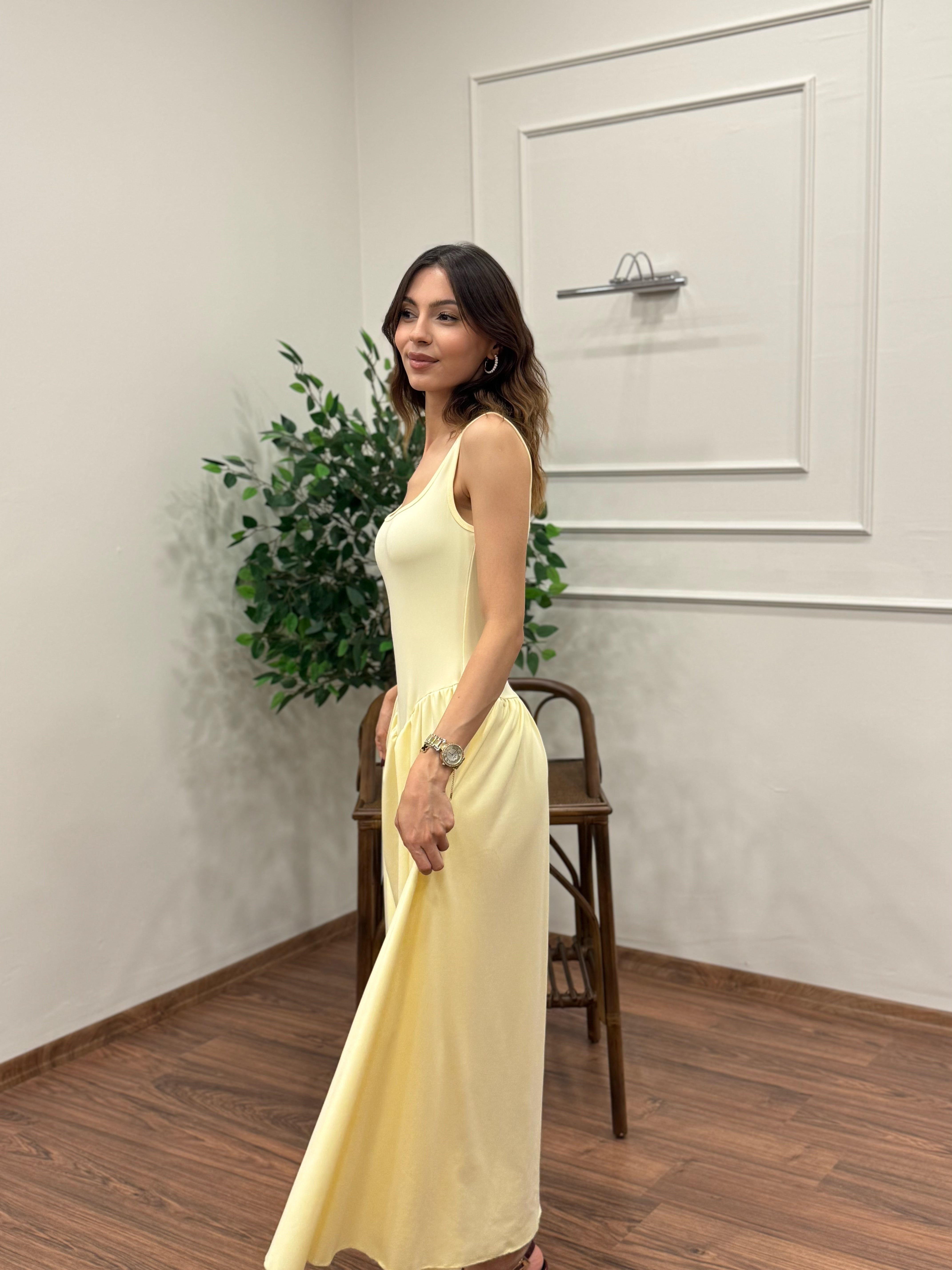 Amore Bele Oturan Sarı Balon Elbise